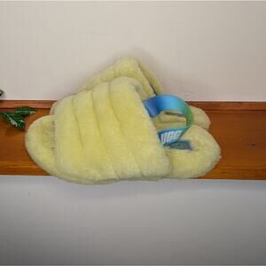 UGG Fluff Yeah Slide Slippers – Yellow with Ombre Logo Strap – Size 4 (Eur 36)